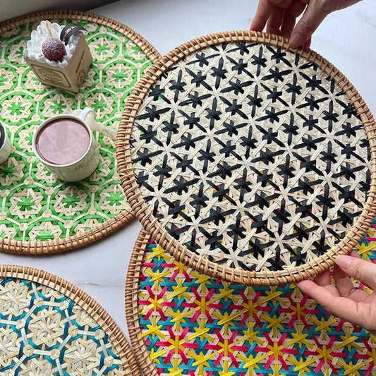 set de table osier rond colorés