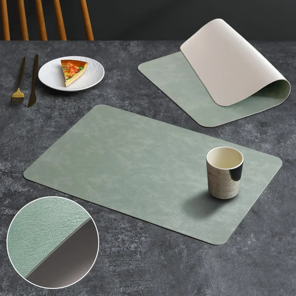 set de table cuir de vache réversible carré bleue