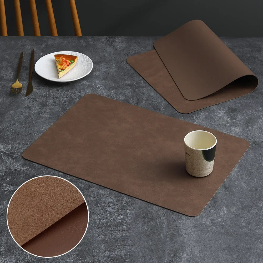 set de table cuir de vache réversible carré marron