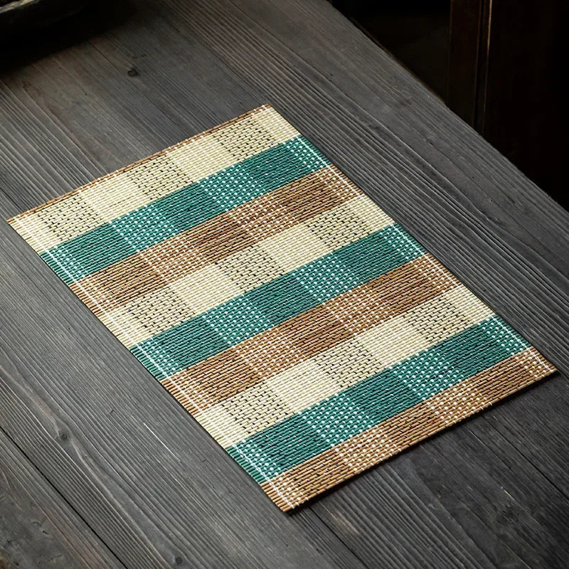 set de table en bambou bleue carreaux