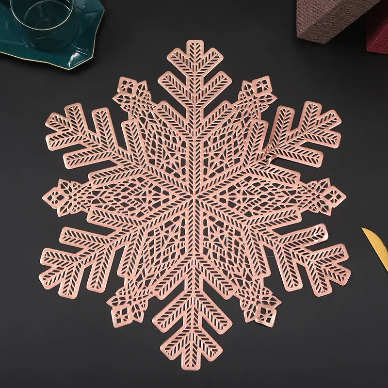 set de table flocon de neige noël rose
