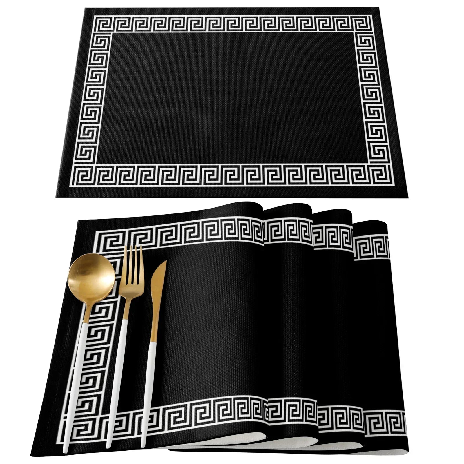 set de table motifs chinois noir